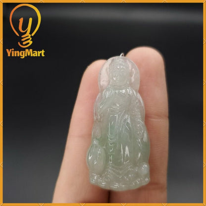 Yingmart Light Green Guan-Yin Buhdda  Burmese Myanmar Genuine Jadeite Jade Grade A Hand Craving Pedant