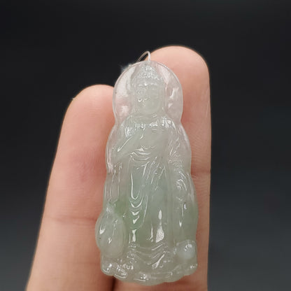 Yingmart Light Green Guan-Yin Buhdda  Burmese Myanmar Genuine Jadeite Jade Grade A Hand Craving Pedant