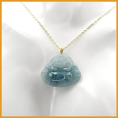 Yingmart 100% Genuine Rare  Blue Floating Laughing Buhdda Burmese Myanmar Authentic Jadeite Jade Grade A Hand Craving Pedant