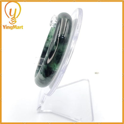 YingCollection 55mm PNJ220817  Certified Natural Color Green With Black Brown Spot Jadeite Jade Bangle Bracelet, Real Gemstone, Jewelry