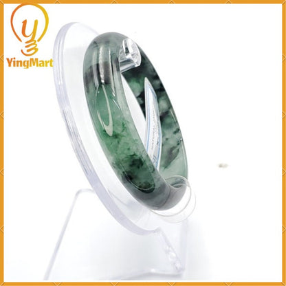 YingCollection 55mm PNJ220817  Certified Natural Color Green With Black Brown Spot Jadeite Jade Bangle Bracelet, Real Gemstone, Jewelry