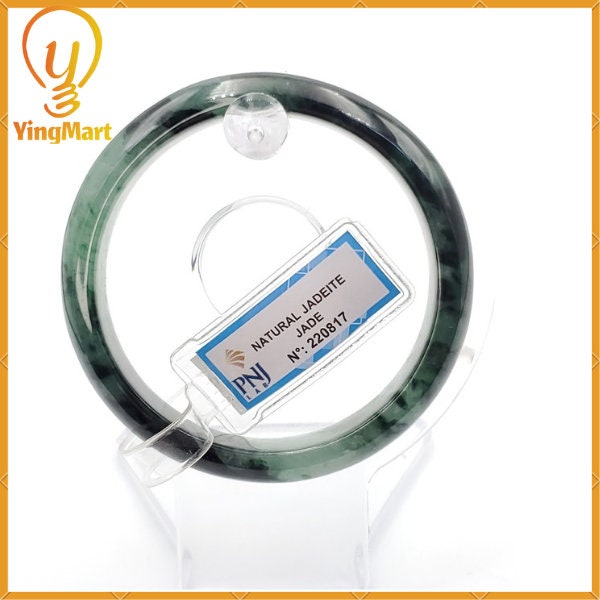 YingCollection 55mm PNJ220817  Certified Natural Color Green With Black Brown Spot Jadeite Jade Bangle Bracelet, Real Gemstone, Jewelry