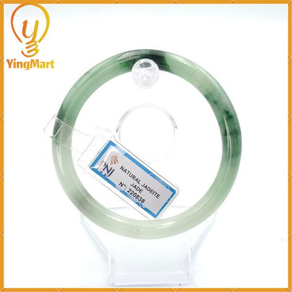 YingCollection 59mm PNJ220838 Certified Natural Color Green With Black Brown Spot Jadeite Jade Bangle Bracelet, Real Gemstone, Jewelry