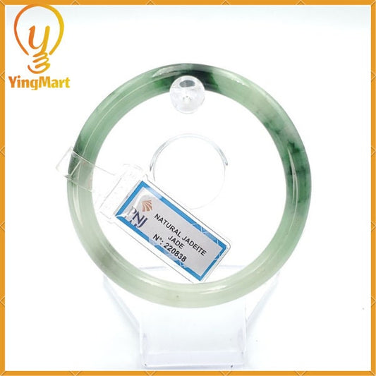 YingCollection 59mm PNJ220838 Certified Natural Color Green With Black Brown Spot Jadeite Jade Bangle Bracelet, Real Gemstone, Jewelry