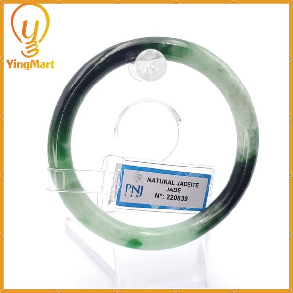YingCollection 59mm PNJ220839 Certified Natural Color Green With Black Brown Spot Jadeite Jade Bangle Bracelet, Real Gemstone, Jewelry