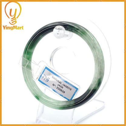 YingCollection 59mm PNJ220839 Certified Natural Color Green With Black Brown Spot Jadeite Jade Bangle Bracelet, Real Gemstone, Jewelry