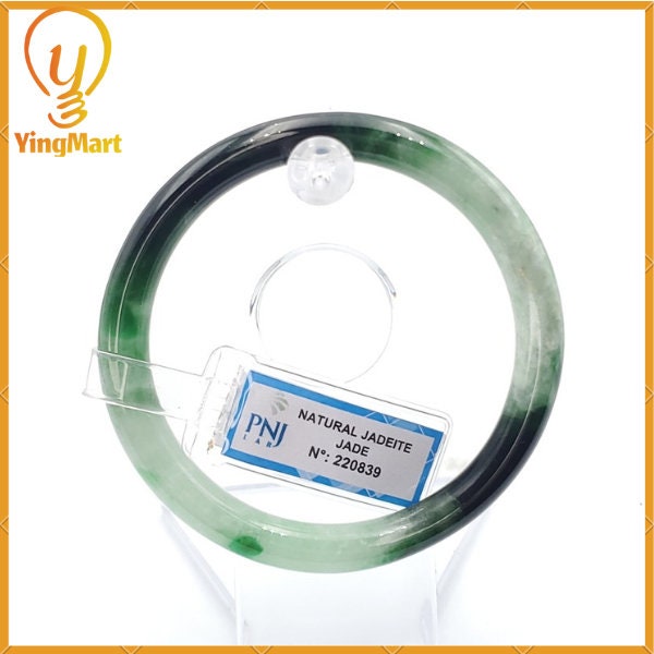 YingCollection 59mm PNJ220839 Certified Natural Color Green With Black Brown Spot Jadeite Jade Bangle Bracelet, Real Gemstone, Jewelry