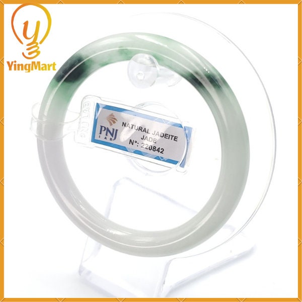 YingCollection 55mm PNJ220842  Certified Natural Color Green With Black Brown Spot Jadeite Jade Bangle Bracelet, Real Gemstone, Jewelry