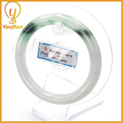 YingCollection 55mm PNJ220842  Certified Natural Color Green With Black Brown Spot Jadeite Jade Bangle Bracelet, Real Gemstone, Jewelry