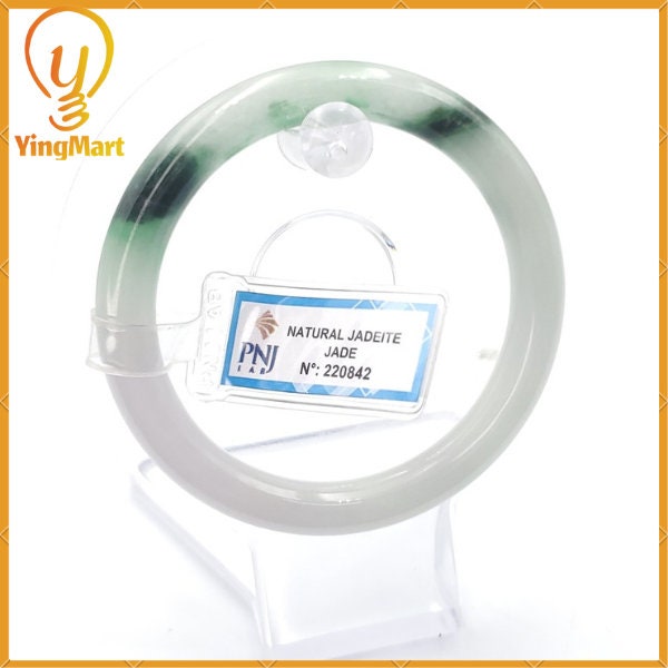 YingCollection 55mm PNJ220842  Certified Natural Color Green With Black Brown Spot Jadeite Jade Bangle Bracelet, Real Gemstone, Jewelry