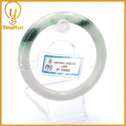 YingCollection 55mm PNJ220842  Certified Natural Color Green With Black Brown Spot Jadeite Jade Bangle Bracelet, Real Gemstone, Jewelry