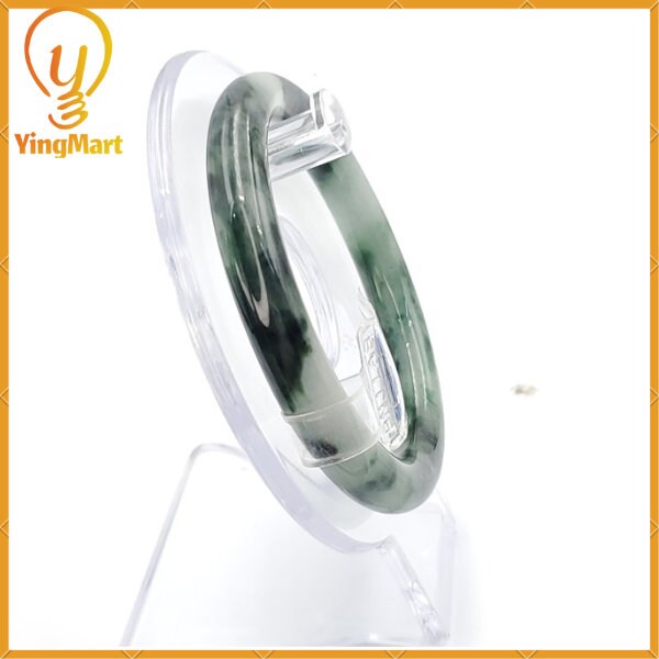 YingCollection 55mm PNJ220843  Certified Natural Color Green With Black Brown Spot Jadeite Jade Bangle Bracelet, Real Gemstone, Jewelry