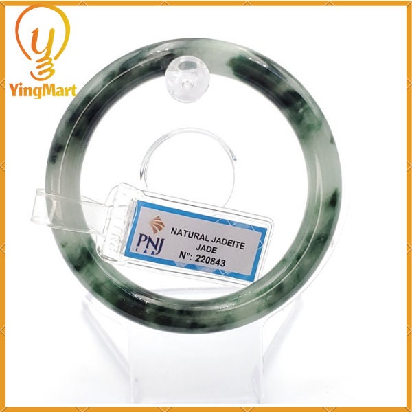 YingCollection 55mm PNJ220843  Certified Natural Color Green With Black Brown Spot Jadeite Jade Bangle Bracelet, Real Gemstone, Jewelry