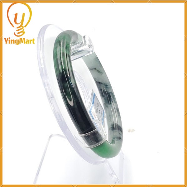 YingCollection 58mm PNJ220856 Certified Natural Color Green With Black Brown Spot Jadeite Jade Bangle Bracelet, Real Gemstone, Jewelry