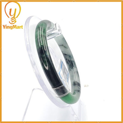 YingCollection 58mm PNJ220856 Certified Natural Color Green With Black Brown Spot Jadeite Jade Bangle Bracelet, Real Gemstone, Jewelry