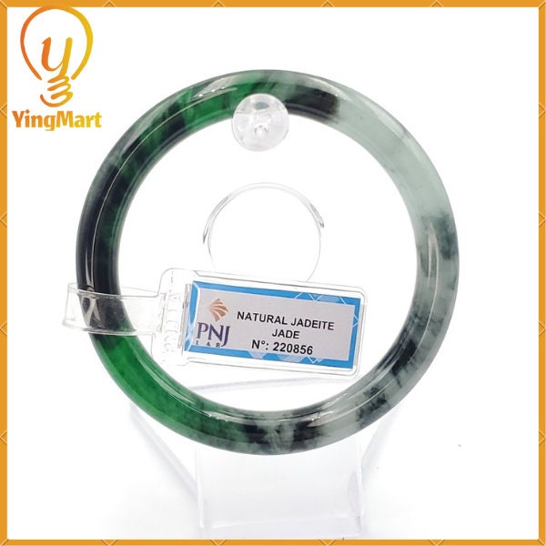 YingCollection 58mm PNJ220856 Certified Natural Color Green With Black Brown Spot Jadeite Jade Bangle Bracelet, Real Gemstone, Jewelry