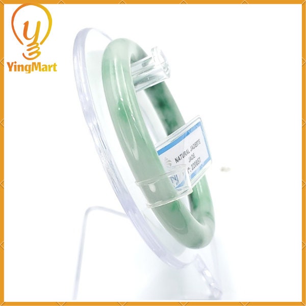 YingCollection 55mm PNJ220857 Certified Natural Color Green With Black Brown Spot Jadeite Jade Bangle Bracelet, Real Gemstone, Jewelry