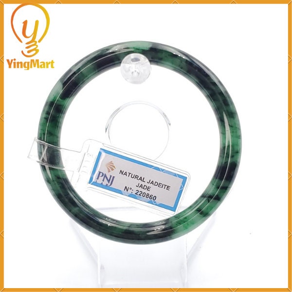 Jade Bangle 58mm PNJ220860 Certified | Yingmart – Natural Color Green Jadeite with Black Brown Spots for Men, Women, Grandma, Sister