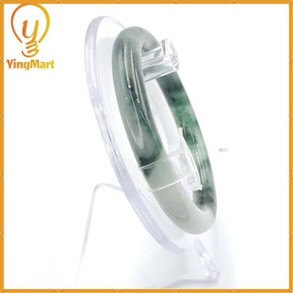 YingCollection 55mm PNJ220872 Certified Natural Color Green With Black Brown Spot Jadeite Jade Bangle Bracelet, Real Gemstone, Jewelry