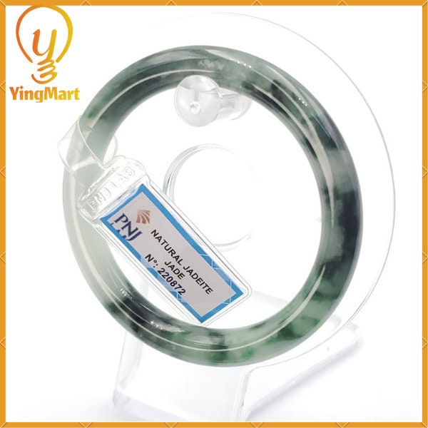 YingCollection 55mm PNJ220872 Certified Natural Color Green With Black Brown Spot Jadeite Jade Bangle Bracelet, Real Gemstone, Jewelry