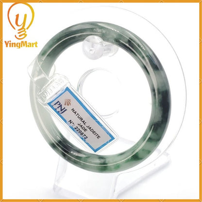 YingCollection 55mm PNJ220872 Certified Natural Color Green With Black Brown Spot Jadeite Jade Bangle Bracelet, Real Gemstone, Jewelry