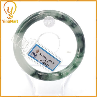 YingCollection 55mm PNJ220872 Certified Natural Color Green With Black Brown Spot Jadeite Jade Bangle Bracelet, Real Gemstone, Jewelry