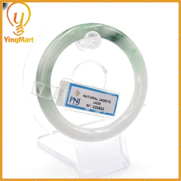 YingCollection 55mm PNJ220882 Certified Natural Color Green With Black Brown Spot Jadeite Jade Bangle Bracelet, Real Gemstone, Jewelry