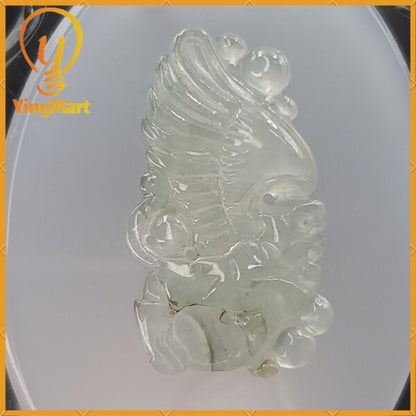Yingmart Translucent Icy White Bubble Fly Dragon Burmese Myanmar Genuine Jadeite Jade Grade A Hand Craving  Pedant