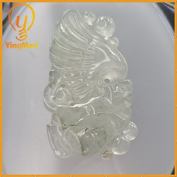 Yingmart Translucent Icy White Bubble Fly Dragon Burmese Myanmar Genuine Jadeite Jade Grade A Hand Craving  Pedant