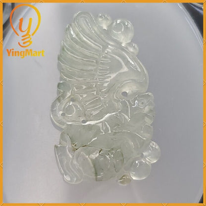 Yingmart Translucent Icy White Bubble Fly Dragon Burmese Myanmar Genuine Jadeite Jade Grade A Hand Craving  Pedant