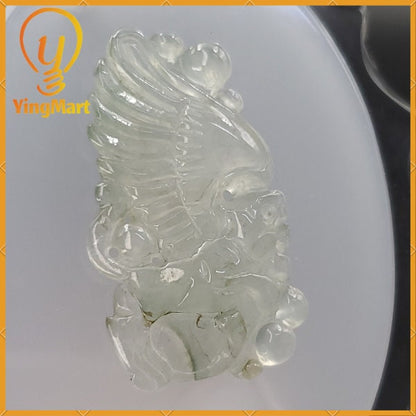 Yingmart Translucent Icy White Bubble Fly Dragon Burmese Myanmar Genuine Jadeite Jade Grade A Hand Craving  Pedant