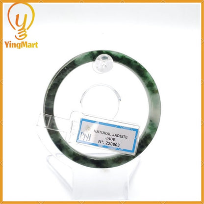 YingCollection 56mm PNJ220803 Certified Natural Color Green With Black Brown Spot Jadeite Jade Bangle Bracelet, Real Gemstone, Jewelry