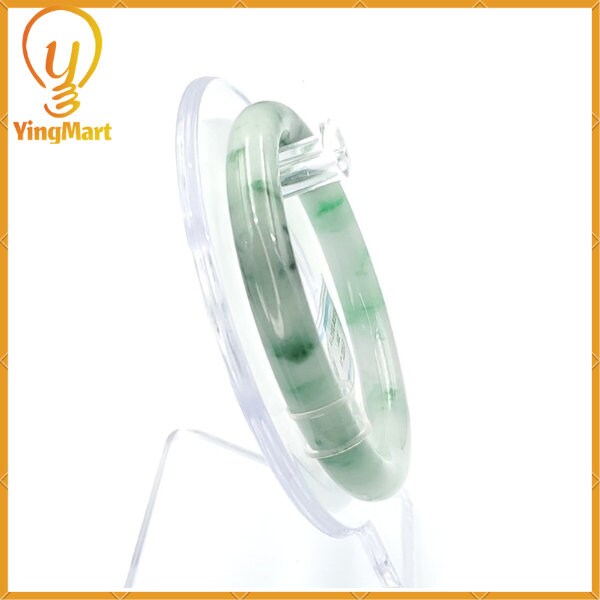 YingCollection 56mm PNJ220845 Certified Natural Color Green With Black Brown Spot Jadeite Jade Bangle Bracelet, Real Gemstone, Jewelry