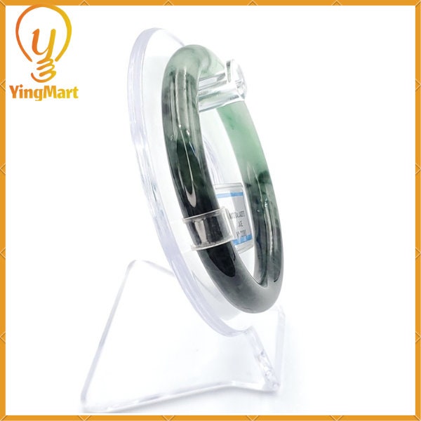 YingCollection 56mm PNJ220861 Certified Natural Color Green With Black Brown Spot Jadeite Jade Bangle Bracelet, Real Gemstone, Jewelry