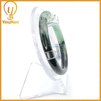 YingCollection 56mm PNJ220861 Certified Natural Color Green With Black Brown Spot Jadeite Jade Bangle Bracelet, Real Gemstone, Jewelry