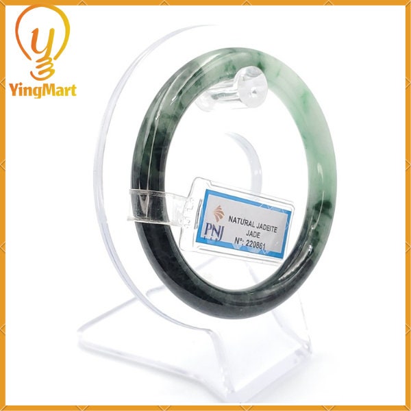 YingCollection 56mm PNJ220861 Certified Natural Color Green With Black Brown Spot Jadeite Jade Bangle Bracelet, Real Gemstone, Jewelry