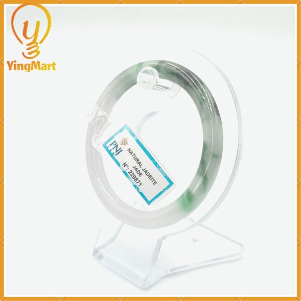 YingCollection 56mm PNJ220871 Certified Natural Color Green With Black Brown Spot Jadeite Jade Bangle Bracelet, Real Gemstone, Jewelry