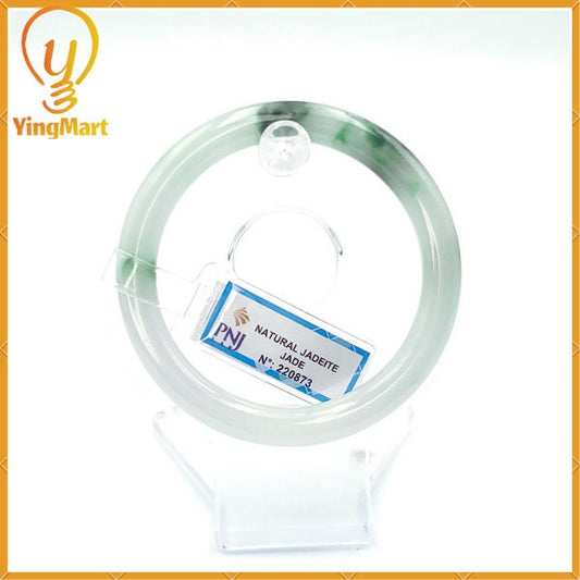 YingCollection 56mm PNJ220873 Certified Natural Color Green With Black Brown Spot Jadeite Jade Bangle Bracelet, Real Gemstone, Jewelry