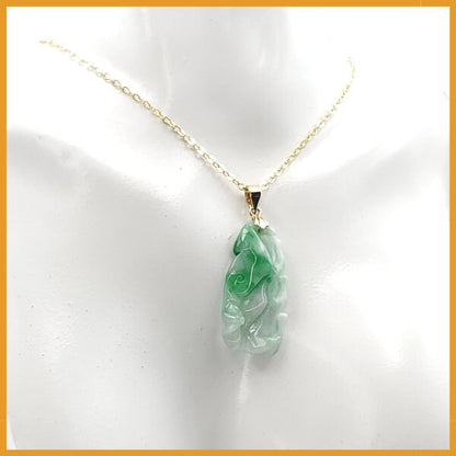 Yingmart  White Apple Green Grade A Jadeite Jade Bamboo Burmese Myanmar Genuine Hand Craving Pedant  with Metal plated 14K gold Hook
