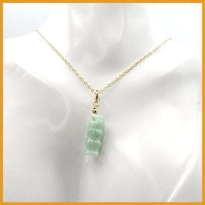Yingmart Light Green Bamboo Burmese Myanmar Genuine Jadeite Jade Grade A Hand Craving Semi-Translucent Pedant