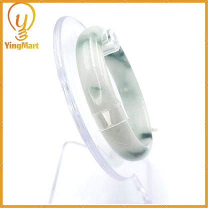 YingCollection 55mm PNJ221611 Certified Natural Color Green With Black Brown Spot Jadeite Jade Bangle Bracelet, Real Gemstone, Jewelry