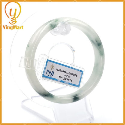 YingCollection 55mm PNJ221611 Certified Natural Color Green With Black Brown Spot Jadeite Jade Bangle Bracelet, Real Gemstone, Jewelry