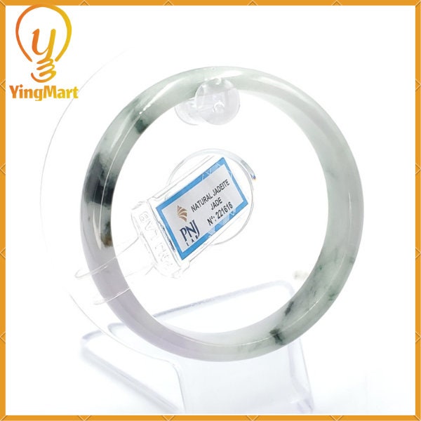 YingCollection 58mm PNJ221616 Certified Natural Color Green With Black Brown Spot Jadeite Jade Bangle Bracelet, Real Gemstone, Jewelry