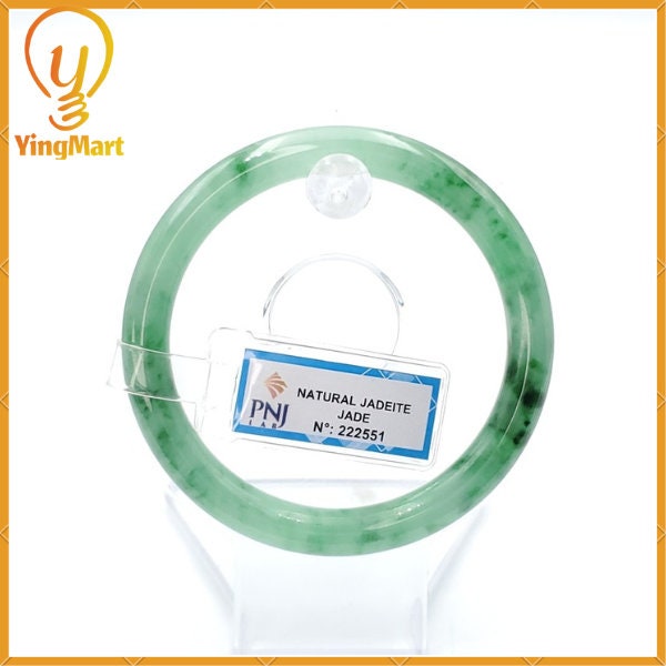 YingCollection 56mm PNJ222551 Certified Natural Color Green With Black Brown Spot Jadeite Jade Bangle Bracelet, Real Gemstone, Jewelry