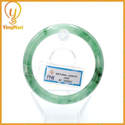 YingCollection 56mm PNJ222551 Certified Natural Color Green With Black Brown Spot Jadeite Jade Bangle Bracelet, Real Gemstone, Jewelry