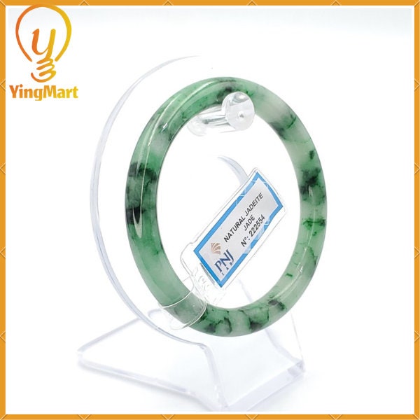 YingCollection 56mm PNJ222554 Certified Natural Color Green With Black Brown Spot Jadeite Jade Bangle Bracelet, Real Gemstone, Jewelry