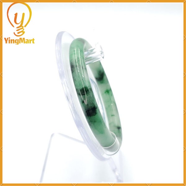 YingCollection 56mm PNJ222554 Certified Natural Color Green With Black Brown Spot Jadeite Jade Bangle Bracelet, Real Gemstone, Jewelry