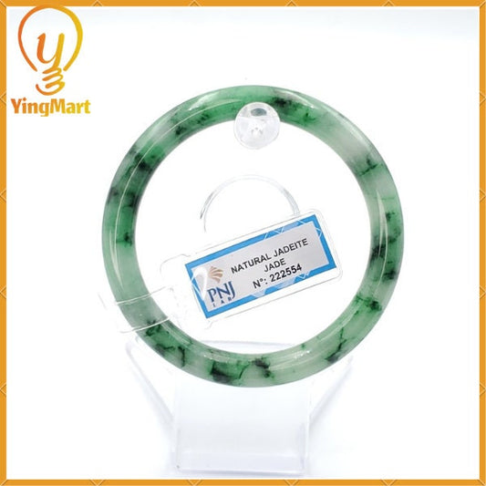 YingCollection 56mm PNJ222554 Certified Natural Color Green With Black Brown Spot Jadeite Jade Bangle Bracelet, Real Gemstone, Jewelry