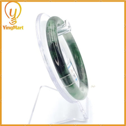 YingCollection 59mm PNJ222556 Certified Natural Color Green With Black Brown Spot Jadeite Jade Bangle Bracelet, Real Gemstone, Jewelry