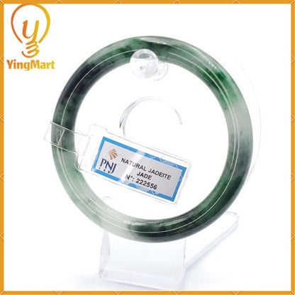 YingCollection 59mm PNJ222556 Certified Natural Color Green With Black Brown Spot Jadeite Jade Bangle Bracelet, Real Gemstone, Jewelry